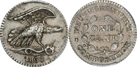 NEW YORK. New York. 1837 Feuchtwanger Cent. HT-268, Low-120, W-NY-480 Dies 5-H. Rarity-3. German Silver. Reeded Edge. AU-53 (PCGS).

18.5 mm.