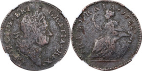1722 Wood's Hibernia Halfpenny. Martin 4.11-C.4, W-12810. Rarity-6. Second Type, Harp at Right. VF Details--Damaged (NGC).

PCGS# 170. NGC ID: 2ATB.