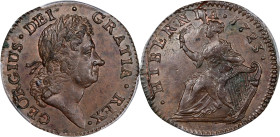 1723 Wood's Hibernia Halfpenny. Martin 4.19-Fa.2, W-13470. Rarity-6. MS-63 BN (PCGS).

PCGS# 180. NGC ID: 2ATD.

Purchased from Numismatic Gallery...