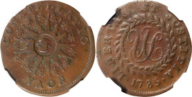 1785 Nova Constellatio Copper. Crosby 5-E, W-1915. Rarity-4+. CONSTELLATIO, Pointed Rays, Large Date. Fine-15 BN (NGC).

PCGS# 813. NGC ID: 2AZ3.
...
