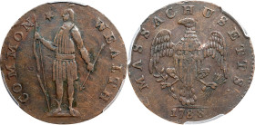 1788 Massachusetts Cent. Ryder 4-G, W-6230. Rarity-4. Period After MASSACHUSETTS. EF-40 (PCGS).

PCGS# 948. NGC ID: 2B27.

From the Senator Platt ...