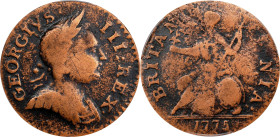 1775 Machin's Mills Halfpenny. Vlack 4-75A, W-7780. Rarity-4. GEORGIVS III, Group I. Fine Details--Environmental Damage (PCGS).

PCGS# 457. NGC ID: ...