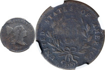 1797 Liberty Cap Half Cent. C-1. Rarity-2. 1 Above 1, Plain Edge. VG Details--Environmental Damage (NGC).

PCGS# 35101. NGC ID: 2228.