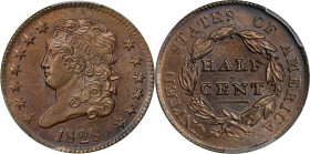 1828 Classic Head Half Cent. C-3. Rarity-1. 13 Stars. MS-63 BN (PCGS).

PCGS# 1147. NGC ID: 222V.