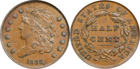 1835 Classic Head Half Cent. C-1. Rarity-1. AU-50 (ANACS).

PCGS# 1168. NGC ID: 2233.