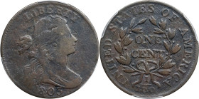1803 Draped Bust Cent. S-261, B-20. Rarity-2. Small Date, Large Fraction. VF Details--Environmental Damage (PCGS).

PCGS# 1485. NGC ID: 224G.

Fro...