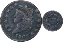 1808 Classic Head Cent. S-278, B-2. Rarity-3. Fine Details--Obverse Scratched (CACG).

PCGS# 36460. NGC ID: 224P.