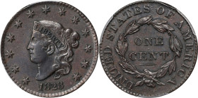 1828 Matron Head Cent. N-3. Rarity-2. Large Narrow Date. EF Details--Repaired (PCGS).

PCGS# 1654. NGC ID: 225J.