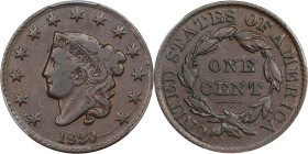 1830 Matron Head Cent. N-4. Rarity-2. Large Letters. VF-20 (PCGS).

PCGS# 1672. NGC ID: 225L.