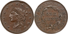 1836 Modified Matron Head Cent. N-6. Rarity-2. EF-45 (PCGS).

PCGS# 1726. NGC ID: 225T.

From the Senator Platt Family Collection, started prior t...