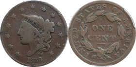 1839/6 Modified Matron Head Cent. N-1. Rarity-3. Plain Cords. VG-8 (PCGS).

PCGS# 1756. NGC ID: 225W.