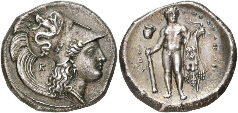 LUCANIE, HÉRACLÉE, AR statère, vers 350 av. J.-C. D/ T. casquée d'Athéna à g., l...