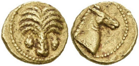 ZEUGITANE, CARTHAGE, AV 1/10e de statère, 350-320 av. J.-C. D/ Palmier avec deux régimes de dattes. R/ T. de cheval à d. Jenkins-Lewis 158. 0,96 g. Ve...