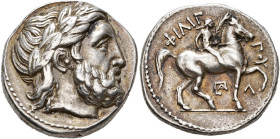 ROYAUME DE MACÉDOINE, Philippe II (359-336), AR tétradrachme, 323-316 av. J.-C., Amphipolis. D/ T. l. de Zeus à d. R/ ΦΙΛΙΠ-ΠOY Cavalier au galop à d....
