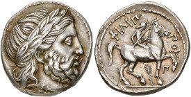 ROYAUME DE MACÉDOINE, Philippe II (359-336), AR tétradrachme, 323-316 av. J.-C., Amphipolis. D/ T. l. de Zeus à d. R/ ΦΙΛΙΠ-ΠOY Cavalier au pas à d., ...
