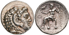 ROYAUME DE MACÉDOINE, Alexandre III le Grand (336-323), AR tétradrachme, 325-320 av. J.-C., Sidé (?). D/ T. d'Héraclès à d., coiffé de la dépouille de...
