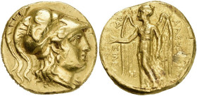 ROYAUME DE MACÉDOINE, Alexandre III le Grand (336-323), AV statère, 317-311 av. J.-C., Babylone. Frappé sous Antigonos Monophtalmos. D/ T. casquée d'A...