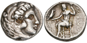 ROYAUME DE MACÉDOINE, Alexandre III le Grand (336-323), AR tétradrachme, 305-304 av. J.-C., Aké. D/ T. d'Héraclès à d., coiffé de la dépouille de lion...
