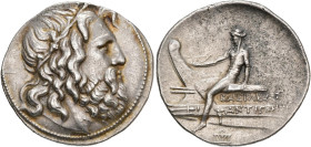 ROYAUME DE MACÉDOINE, Antigone Doson (229-221), AR tétradrachme. D/ T. de Poséidon à d., cour. d'algues, les cheveux retombant en mèches épaisses sur ...