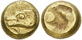 IONIE, PHOCÉE, El. hecté, vers 500-475 av. J.-C. D/ T. de phoque à g., avec un oeil rond. Dessous, un petit phoque. R/ Carré creux irrégulier. Bodenst...