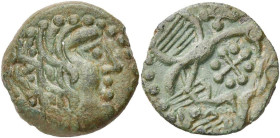 GAULE CELTIQUE, Carnutes, AE bronze. Type à l'aiglon. D/ T. stylisée à g. R/ Aigle à d., les ailes ouvertes, ten. un aiglon dans ses serres. En haut à...