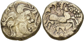 ARMORIQUE, Baiocasses, AV statère d'électrum, 2e-1er s. av. J.-C. Type au sanglier. Classe II. D/ T. à d., les cheveux disposés en grosses mèches, un ...