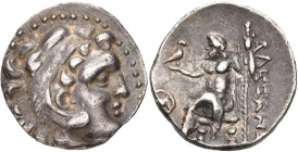 DANUBE, AR drachme. Type d'Alexandre III. D/ T. d'Héraclès à d., coiffé de la dépouille de lion. R/ AΛΕΞΑΝΔPOY Zeus aétophore trônant à g., ten. un lo...
