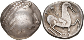 ROUMANIE, AR tétradrachme. Type d'Aninoasa-Dobresti (kinnloser Typ). D/ T. diad. à d. R/ Cavalier chevauchant à d., les jambes du cheval entravées. Al...