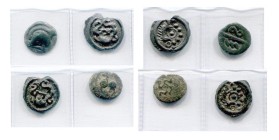 GAULE BELGIQUE, lot de 4 bronzes: Bellovaci, potin aux chevrons; Suessiones, potin au sanglier (2, ébréchés); période gallo-romaine, bronze à la légen...