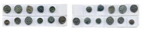 GAULE BELGIQUE, lot de 11 p.: Ambiani, bronze au sanglier à d. et au cheval à g.; Leuci, potin au sanglier; Nervii, potin au rameau; Remi, potin au pe...