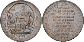 FRANCE, Constitution (1791-1792), Cu 5 sols au serment, 1792, an 4. Monneron frères. V.G. 292; G.& E. 1.5. 27,96 g. Extremely Fine - Uncirculated.