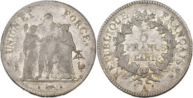 FRANCE, Consulat (1799-1804), AR 5 francs, an 11 A, Paris. Union et Force. Gad. 563a. 24,87 g. Fine - Very Fine.
