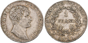 FRANCE, Consulat (1799-1804), AR 1 franc, an XI A, Paris. Gad. 442. Very Fine - Extremely Fine.