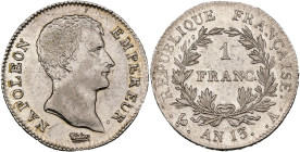 FRANCE, Napoléon Ier (1804-1814), AR 1 franc, an 13 A, Paris. Gad. 443. Nettoyé. Very Fine.