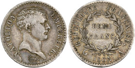 FRANCE, Napoléon Ier (1804-1814), AR demi-franc, 1807 A, Paris. Dite "tête de nègre". Gad. 397. Rare. about Very Fine.