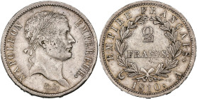 FRANCE, Napoléon Ier (1804-1814), AR 2 francs, 1810 A, Paris. Gad. 501. Petits défauts de flan au droit. Very Fine - Extremely Fine.