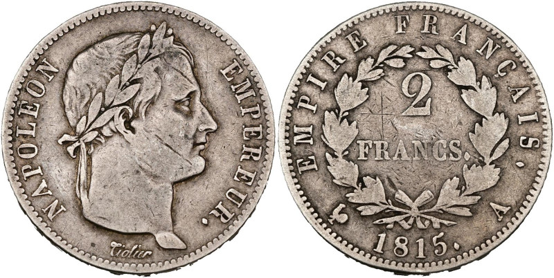 FRANCE, Napoléon Ier, période des Cent-Jours (1815), AR 2 francs, 1815 A, Paris....