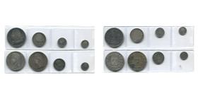 FRANCE, lot de 8 p. en argent: Louis XVIII, 5 francs, 1814 M; 2 francs, 1817 K; demi-franc, 1816 A; quart de franc, 1824 A; Charles X, 5 francs, 1826 ...