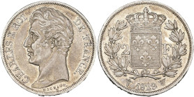 FRANCE, Charles X (1824-1830), AR 2 francs, 1829 W, Lille. Gad. 516. Very Fine - Extremely Fine.