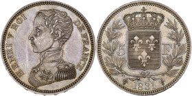 FRANCE, Henri V, prétendant (1820-1883), AR 5 francs, 1831. Gad. 651. Belle patine. Fines griffes au droit. Extremely Fine - Uncirculated.