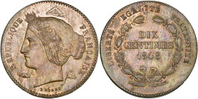 FRANCE, Deuxième République (1848-1852), Cu 10 centimes, 1848. Premier concours de Rogat. Essai en cuivre. Gad. 239A. Belle patine. Uncirculated.
