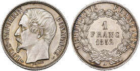 FRANCE, Deuxième République (1848-1852), AR 1 franc, 1852 A, Paris. Louis-Napoléon Bonaparte. Gad. 458. Fines griffes sur le cou. Extremely Fine.