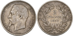 FRANCE, Napoléon III (1852-1870), AR 2 francs, 1853 A, Paris. Gad. 523. Rare. Fine - Very Fine.