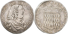 MONACO, Honoré II (1604-1662), AR écu (60 sols), 1653. Rosette initiale. D/ B. dr. et cuir. à d. R/ Écu couronné, avec la devise DEO· IVVANTE·. Gad. 3...