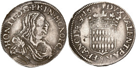 MONACO, Honoré II (1604-1662), AR 5 sols (douzième d'écu), 1661. D/ B. cuir. à d. R/ Écu couronné. Gad. 17; Cammarano 262. 2,25 g. Rare. Double frappe...