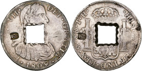 COLONIES FRANÇAISES, Guadeloupe, Occupation anglaise (1810-1814), AR 9 livres marqués, s.d. (1811). Contremarqué sur 8 reales de Ferdinand VII, 1809, ...