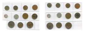 COLONIES FRANÇAISES, lot de 11 p.: Louis XV, sol tampé, s.d. (1 surfrappé et 2 sur flan neuf); 9 deniers, 1722 H; 1 sol, 1740 W, billon; 2 sols, 1762 ...