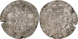 BRABANT, Duché, Philippe IV (1621-1665), AR demi-patagon, 1639, Anvers. D/ Croix de Bourgogne sous une couronne, portant le bijou de la Toison d'or. R...