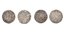 BRABANT, Duché, Philippe IV (1621-1665), lot de 2 p.: quart de patagon, 1645, Anvers et Bruxelles. G.H. 331-1, 331-3. Fine - Very Fine.
