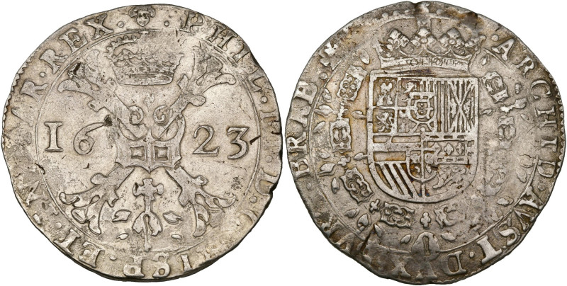 BRABANT, Duché, Philippe IV (1621-1665), AR patagon, 1623, Bruxelles. D/ Croix d...